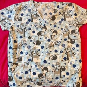 Sloth Print Women's Scrub Top